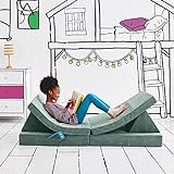 Yourigami Kids and Toddler Play Couch, Convertible Folding Sofa, Durable Foam Modular Design, Green Meadows