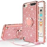Cases for New iPod Touch 7 Case, iPod 6/5 Case Glitter Bling Sparkle Ring Stand Case Compatible for Apple iPod Touch 5/6th/7th/New iPod Touch - Rose Gold