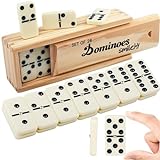 Smilejoy Dominoes Set for Adults, Domino Set for Classic Board Games,Double 6 Domino Game Set 28 Pieces with Wood Case (2-4 Players)