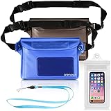 Crenova waterproof pouch 3 pack Beach Accessories Waterproof Bag Fanny Pack 2 waist strap AND 1 phone bag Adjustable Extra-Long Belt for Beach, Boating, Swimming, Kayaking and Outdoor Water Sports
