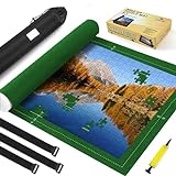 Jigsaw Puzzle Mat Roll Up Fits 2000 1500 1000 Pieces Puzzles, Large Pad Table Non-Slip Board Saver Mats Portable Organizer, 41' x 29' + Inflatable Tube, 3 Straps, Keeper Storage Bag, Adults Kids Gifts