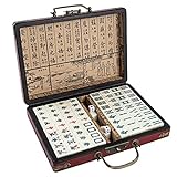 DatingDay Chinese Mahjong Set,144 Mini Tiles Mah Jongg Set,Chinese Mah Jongg Game Set with Dice and Wooden Box,for Travel Party Family Game