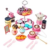 Wilike Tea Set for Little Girls 38 Pcs Coffee Maker Set Pretend Toys Assemblable Cupcakes and Play Food Dessert Kitchen Set for Kids Age 3 4 5 6 7 8 Pink