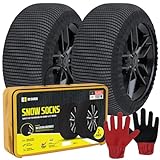 Snow Socks for Tires - Great Alternative to Tire Chains for Cars, 3D Fabric for Maximum Tire Traction & Grip, Fits SUVs, Most Subaru Models, Minivans, Pickups & Sedans (Set of 2) - Large