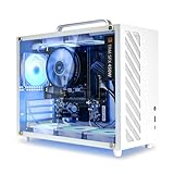 GOPIE Samll ITX pc case, T07 Portable Mini Tower Computer Chassis with Al-Alloy Handle, Gaming Desktop Computer Hosting case with Tempered Glass - Support MATX, Mini-ITX, Fans not Included - White