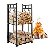 GREENER 31.6’’ Tall Firewood Rack 2 Tiers Fireplace Storage Log Rack Holder Wood Storage Logs Holder Fireside Holders For Indoor Fireplace, Wood Stove, Hearth, Fire Pit Or Outdoor Patio