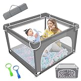 Baby Playpen,Playpen for Babies and Toddlers,Baby Play Yards Indoor,Safety Play Yard for Babies with Soft Breathable Mesh,No Gaps Playpen for Babies, Small Baby Playpens(36”×36”,Grey)