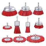 Rocaris 10 Pack Nylon Filament Abrasive Wire Brush Wheel & Cup Brush Set with 1/4 Inch Hex Shank, for Removal of Rust/Corrosion/Paint - Reduced Wire Breakage