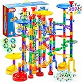 JOYIN 207Pcs Glowing Marble Run, Construction Building Blocks Toys with 5 Glow in The Dark Glass Marbles, STEM Toy for Boys and Girls, Educational Toy(147 Plastic Pieces + 60 Glass Marbles)