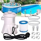 Swimming Pool Filter Pump, Electric Water Pump for Above Ground Pools, 330 Gallon Cartridge Pool Pool Filters Pump, Household Inflatable Pool Filter Pump System Kit Cleaning Tool+ Filter Cartridge