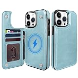 TopPerfekt Wallet Case for iPhone 14 Pro Max, Compatible with MagSafe, Wireless Charging, Leather Card Holder Kickstand Protective Cover Magnetic Phone Flip Case for iPhone 14 Pro Max 6.7'-Sky Blue