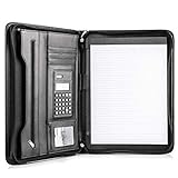 Cossini Black Superior Vegan Leather Business Portfolio with Zipper – Padfolio All-in-One. Smartest Protective 10.1 Inch Tablet Sleeve, Presentation Slot, Solar Calculator, Card Storage, Writing Pad