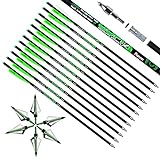LWANO Crossbow Bolts 20 22 Inch Carbon Archery Arrows 12 Pack and 6 Pack Hunting Broadheads kit