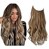 SARLA Invisible Wire Hair Extensions Highlights Wavy Curly Long Synthetic Hairpiece Adjustable Transparent Headband for Women 18 Inch