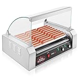 Olde Midway Electric 24 Hot Dog 9 Roller Grill Cooker Machine with Cover 1200-Watt - Commercial Grade