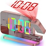 SZELAM Projection Alarm Clock,7.4 in LED Mirror Digital Clocks Projection on Ceiling Wall,with RGB Night Light,USB C Charging Port,Auto Dimming,Modern Desk Clock for Bedroom Decor - Rose Gold