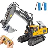 Mocethoa Remote Control Excavator 11 Channel RC Excavator Truck Toys 1/20 Scale 2.4Ghz Construction Vehicles with Metal Shovel 680° Rotation for Kids Boys Age 4-7 8 9 10 Year Old (Yellow)