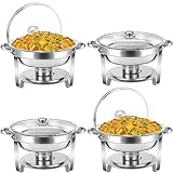 Chafing Dish Buffet Set 5 QT 4 Packs Stainless Steel Buffet Servers and Warmers, Chaffing Servers with Covers, Catering, Chafer,Food Warmer for Parties Weddings