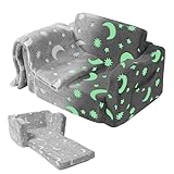 VEVOR Fold-Out Kids Sofa, Glow-in-The-Dark Kids Couch Chair, 2-in-1 Children Convertible Sofa to Lounger, Extra Soft Flip-Out Toddler Couch for Siting and Sleeping, for Bedroom and Playroom
