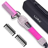 LURA Pink 180-500°F Hot Comb Electric for Wigs, Straightening for African American Hair,Pressing for Natural Black, Bling Diamonds Straightener Brush for Women Thick Hair…
