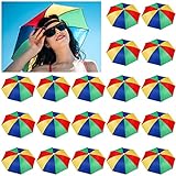 Kacctyen 20 Pieces Rainbow Umbrella Hat for Adults Kids Colorful Waterproof Head Umbrella Cap with Elastic Band for Summer Beach Party Fishing Hiking Camping