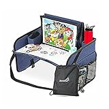 Kids Travel Tray with Bag - Foldable Compact Lap Car Seat Table Desk with Dry Erase Board, iPad Holder, Backseat Essential Storage Organizer for Toddler and Child Road Trip and Airplane