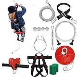 EDOSTORY 98 Feet Backyard Zip Line Kit for Kids and Adult Up Outdoor to 330lb with Stainless Steel Ziplines Spring Brake and Safety Harness, Christmas and Birthday Gifts for Kids(Red)