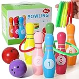 SHIERDU Wooden Kids Bowling Set - with 6 Bowling Pins & 2 Balls & 6 Ferrule - Educational Early Development Indoor & Outdoor Games Set - for Toddlers & Infants Boys & Girls Ages 3,4,5-12 Years Old