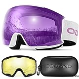Odoland Ski Goggles Set with Detachable Lens, Interchangeable Lens, Anti-Fog 100% UV Protection Snow Goggles for Men and Women, Helmet Compatible, White Frame Purple Lens vlt 25%