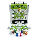 Mexican Train Domino Set On-The-Go Aluminum Carrying Case from University Games 2 to 8 Players Ages 8 to 99