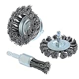 FPPO 3PCS 3 Inch Knotted Wire Wheel Cup Brush and Twist End Brush Set,1/4' Shank for Drill,Perfect for Rust Removal, Corrosion and Paint