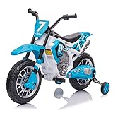 Fierton 12V Kids Motorcycle Electric Dirt Bike Battery Powered Ride On Motorcycle Toy for Toddler w/Detachable Training Wheels High/Low Speed,Dual Shock Absorption,Music Panel (Blue)