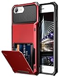 Vofolen for iPhone 6s Case iPhone 8 Wallet iPhone SE 2020 Case Credit Card Holder ID Slot Pocket Dual Layer Protective Bumper Rugged TPU Rubber Armor Hard Shell Cover for iPhone 6 6s 7 8 SE2 (Red)