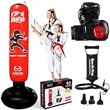Marwan Sports 3 in 1 Punching Bag for Kids|63 Inch Freestanding Punching Bag Set incl Double Volume Air Pump & Boxing Gloves|Gifts for 3-12 Year Old|Kids Punching Bag with Stand|Toys for Boys/Girls