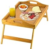 Home-It Bed Table Tray with Folding Legs - Breakfast Tray Bamboo Bed Tray for Sofa, Bed, Eating, Snacking and Working