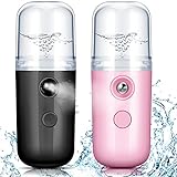 2 Pieces Nano Facial Mister 30 ml Mini Face Humidifier Portable Facial Sprayer USB Rechargeable Handy Skin Care Machine for Face Hydrating, Daily Makeup (Black and Pink)