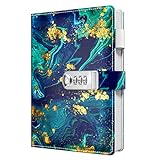 Huamxe Diary with Lock, Personal Locking Journal for Women girls, Leather Hardcover Notebook A5 5.9' x 8.7', 200 Pages Thick Paper, Cute Lined Journals for Writing Journaling Adults, Blue&Gold Marble