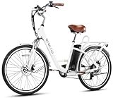 Oraimo Electric Bike for Adults, Up to 40 Miles Removable Battery, 350W(Peak 500W) 26' City Cruiser Ebike, 2X Load Rear Rack, Air Saddle, 7 Speed Gear (Snowy White, Standard)