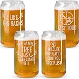 Hunter Gifts for Men - Antler Beer Can Glass Set of 4 - Funny Gifts for Deer Hunters - Unique Dad Hunting Gifts for Men - Deer Gifts for Father’s Day, Christmas, Holiday