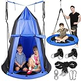 SereneLife 40' Kids Hanging Tent Swing, Outdoor Saucer Swing with Hang Kit and Swinging Swivel Spinner (Blue)