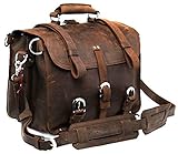 Polare Thick Full Grain Leather 16'' Briefcase Shoulder Messenger Bag for Men Fit 15.6'' Laptop