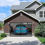 FBve Magnetic Garage Door Screen with 4 Strapping Tapes for 1 Car Garage 9x7ft, Reinforced Fiberglass Mesh Door Screen with Closure Weighted Bottom, Durable Magnetic Screen Door Curtain Cover Kit