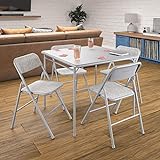 CoscoProducts COSCO Premium 5-Piece Dining Set, with 34' Vinyl Top Card Table and 4 Fabric Padded Seat & Back Folding Chairs, Gray