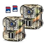 WOSPORTS Mini Trail Camera 2 Pack 24MP 1080P HD, Game Hunting Camera with 32GB SD Cards, Waterproof Night Vision Tiny Scouting Camera for Outdoor Wildlife Monitoring