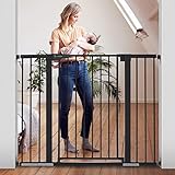 COMOMY 36' Extra Tall Baby Gate for Stairs Doorways, Fits Openings 29.5' to 48.8' Wide, Auto Close Extra Wide Dog Gate for House, Pressure Mounted Easy Walk Through Pet Gate with Door, Black