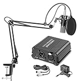 Neewer® NW-700 Professional Condenser Microphone & NW-35 Suspension Boom Scissor Arm Stand with XLR Cable and Mounting Clamp & NW-3 Pop Filter & 48V Phantom Power Supply with Adapter Kit