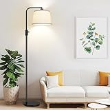 【Upgraded】 Dimmable Floor Lamp, 1000 Lumens LED Edison Bulb Included, Arc Floor Lamps for Living Room Modern Standing Lamp with Linen Shade, Tall Lamp for Bedroom Office Dining Room- Black
