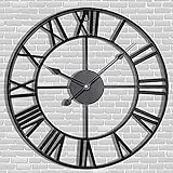 Antique Tower 24 inch Large Roman Numeral Wall Clock, Indoor Outdoor Patio Waterproof Oversized Decorative Contemporary Clock, Antique Black Metal Wall Clock Battery Operated Retro Art Hanging Clock,2
