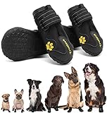 Expawlorer Anti-Slip Dog Shoes Waterproof & Stain Resistant Dog Booties with Reflective Straps for Outdoor Hiking, Black, Size 8: 3.19'x3.03' (L*W) (Pack of 4)