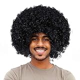 Unisex Short Fluffy Afro Funny Wigs for Halloween,Holiday Party (Black)